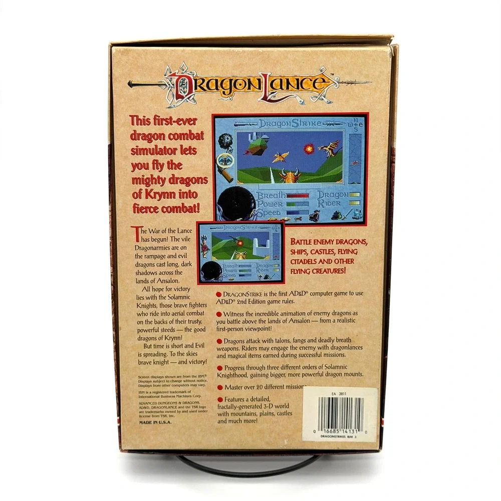 DragonStrike PC Big Box Game AD&D SSI 3.5 Floppy Disks Dragonlance CIB 1990